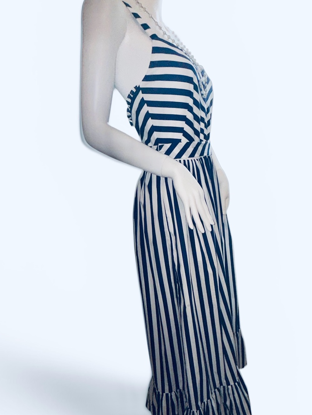 J. Crew Nautical Blue and White Striped Maxi Dress with Tie Waist & Full Skirt - Picture 9 of 12